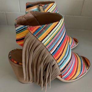 Multi color fringe shoes